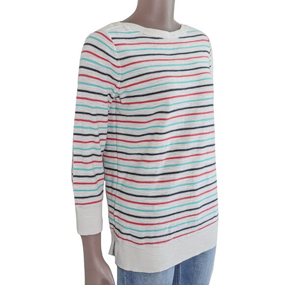 LOFT Colorful Striped Cotton Knit Sweater Cotton Crew Neck Summer Spring Top - Picture 2 of 4
